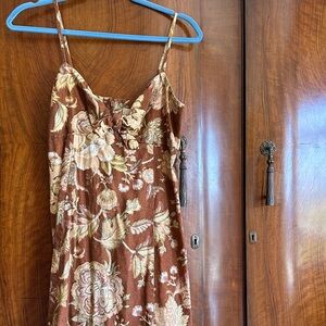 SÉZANE Brown Floral Slip Dress with Spaghetti Straps